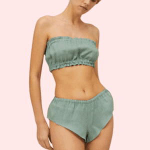 2-Pack Natural Flax Linen Ruffled Bandeau & Vintage Knickers Set