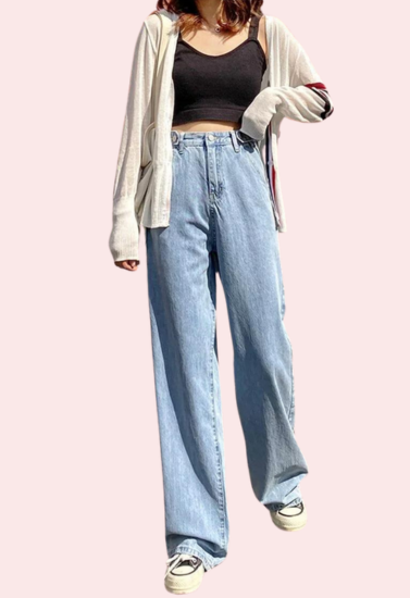 Women’s Stylish High Waist Wide Leg Straight Jeans