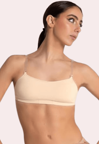 Sexy tube bandeau bra with transparent straps in nude
