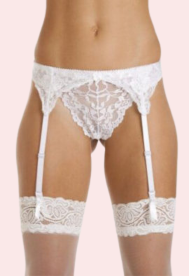 Silky white lace garter belt for women