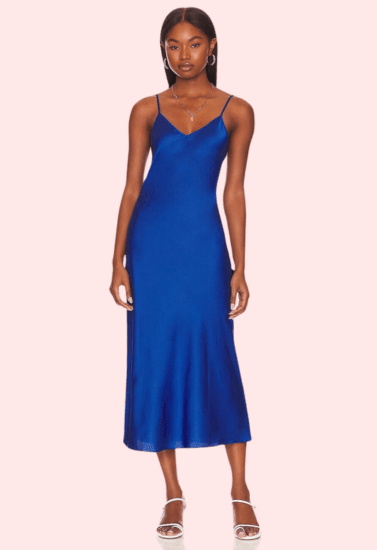 Glamorous blue satin slip midi dress