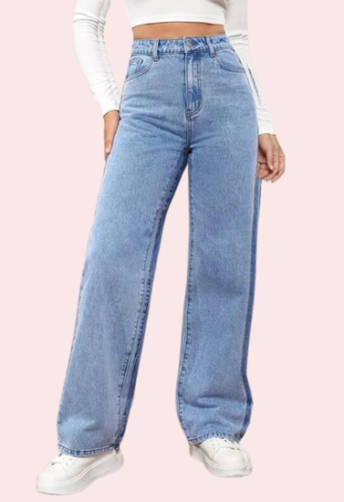 Women’s Fashionable Washed High Waist Straight Jeans