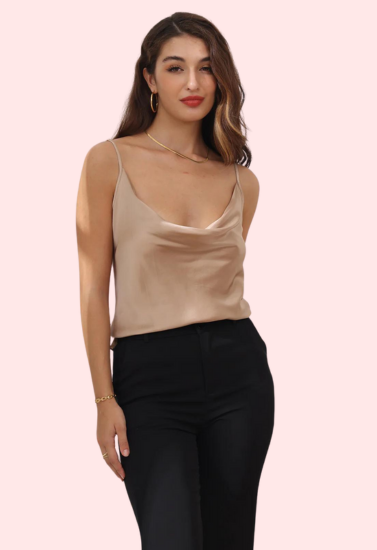 Stylish cowl neck silk camisole tank top