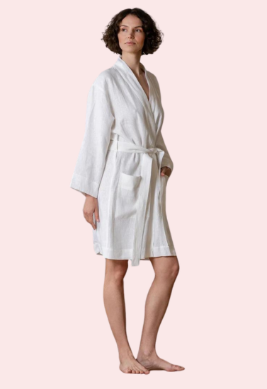 Elegant natural genova linen bath robe
