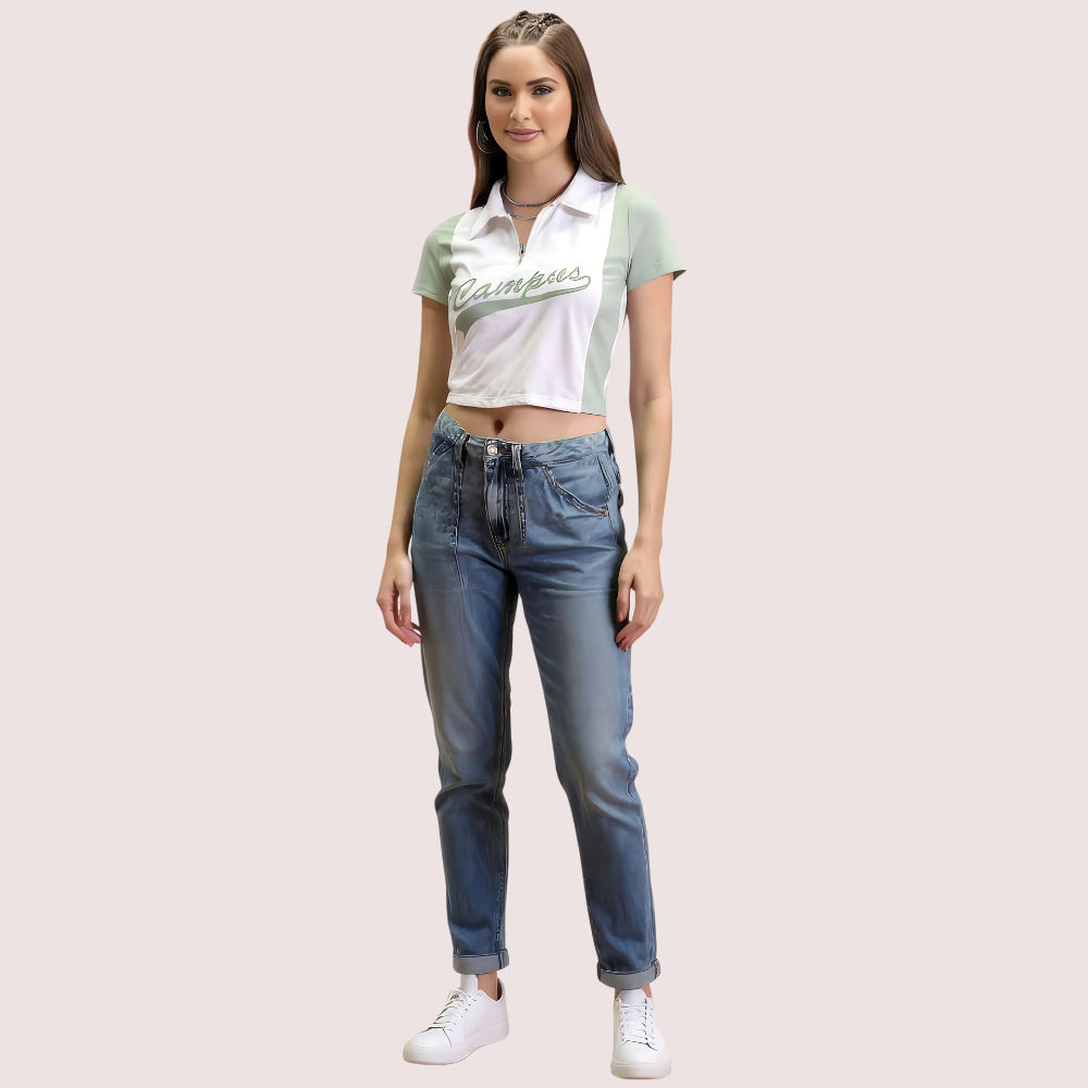 Women’s mint green “campus” polo crop top – casual sporty tee