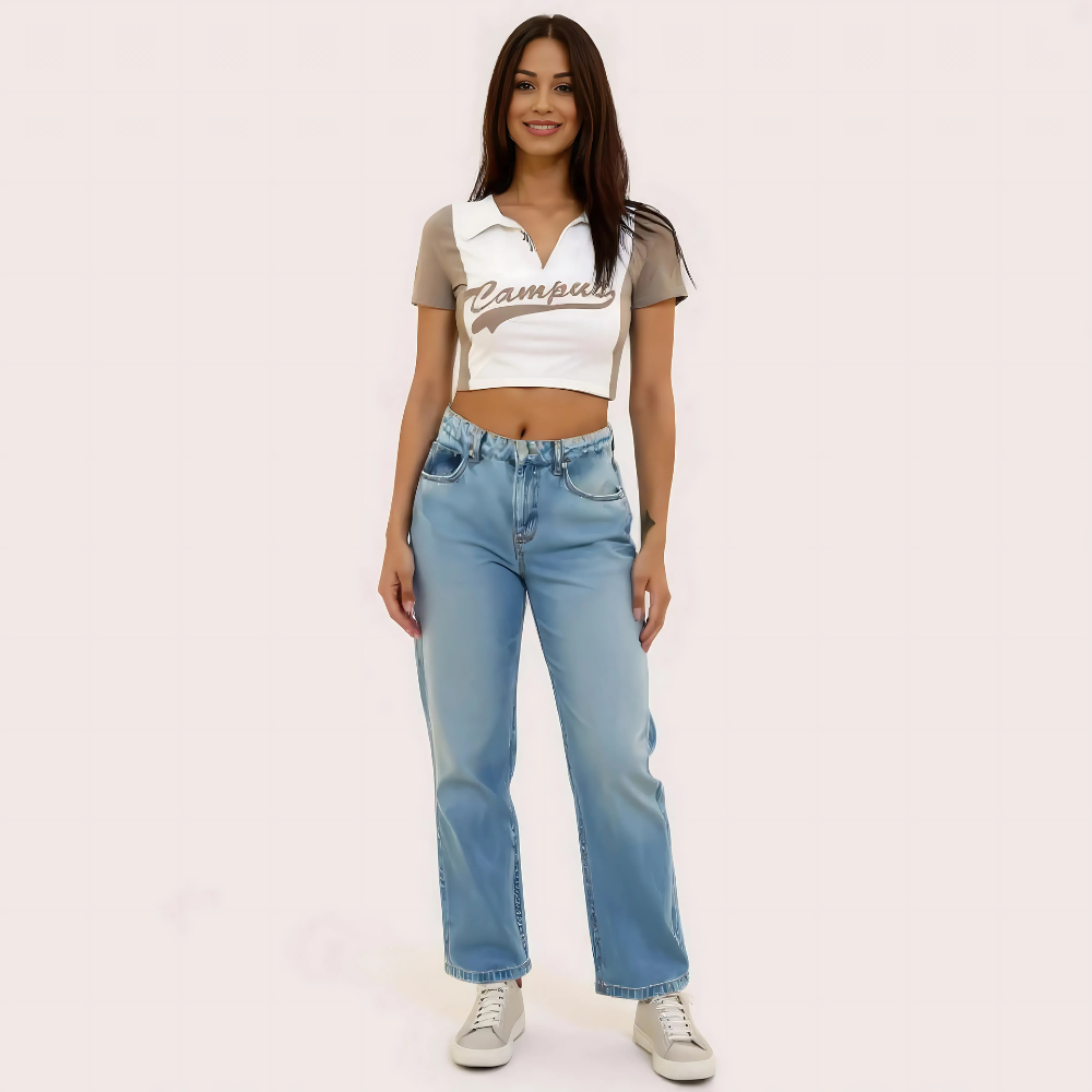 Women’s “campus” polo crop top – casual varsity style tee