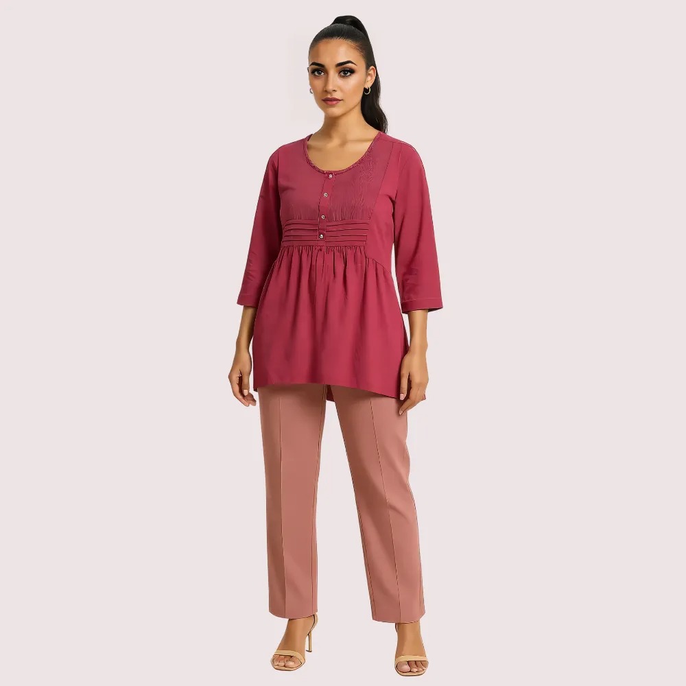 Shop v2 1 Rosewood pintuck pleated cotton top