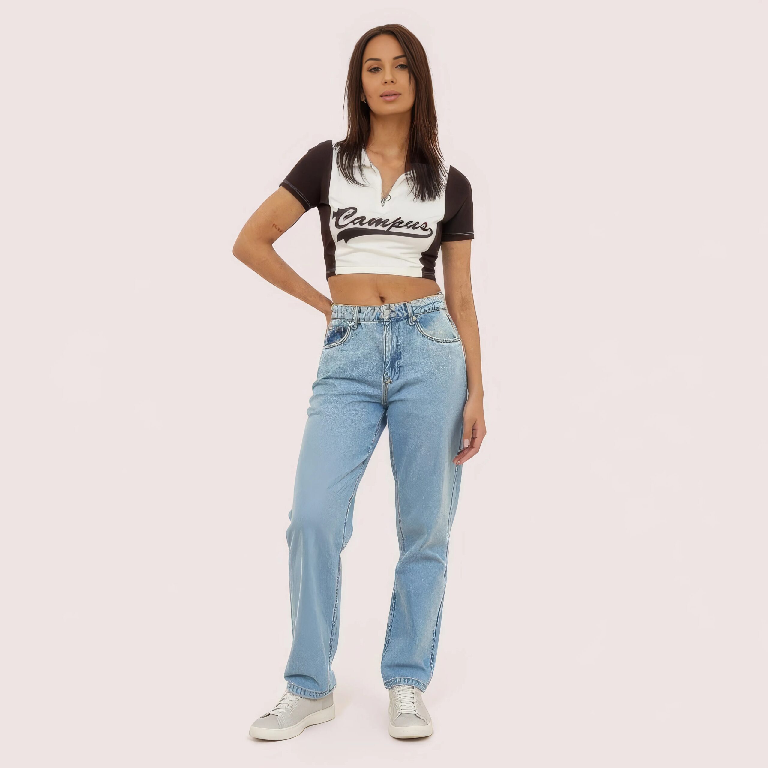 “Camper Chic” Contrast Zip Crop Top