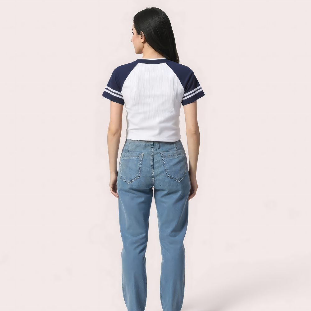 "brooklyn 76" varsity crop top – navy & white 2 "brooklyn 76" varsity crop top – navy & white - image 2