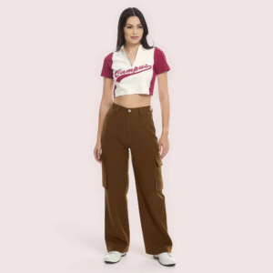 "Campus Cool" Zip Polo Crop Top – Maroon & White